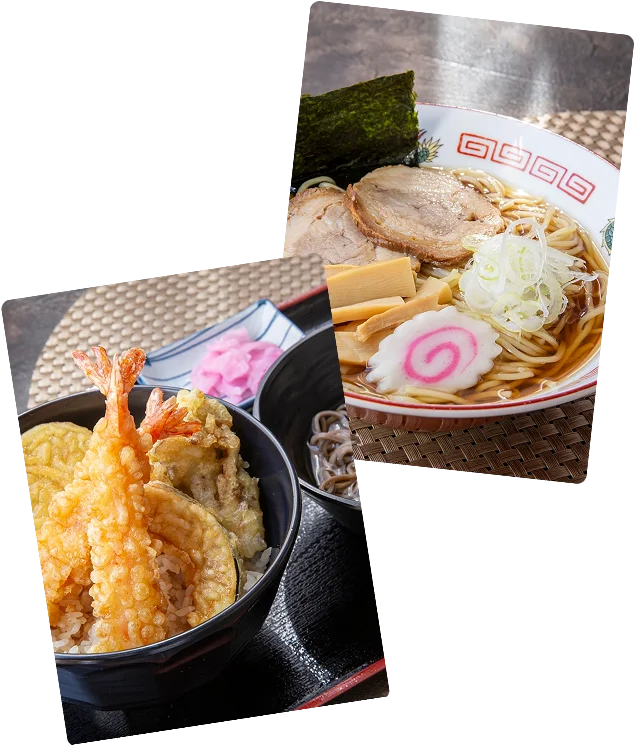 天丼とラーメンの料理写真